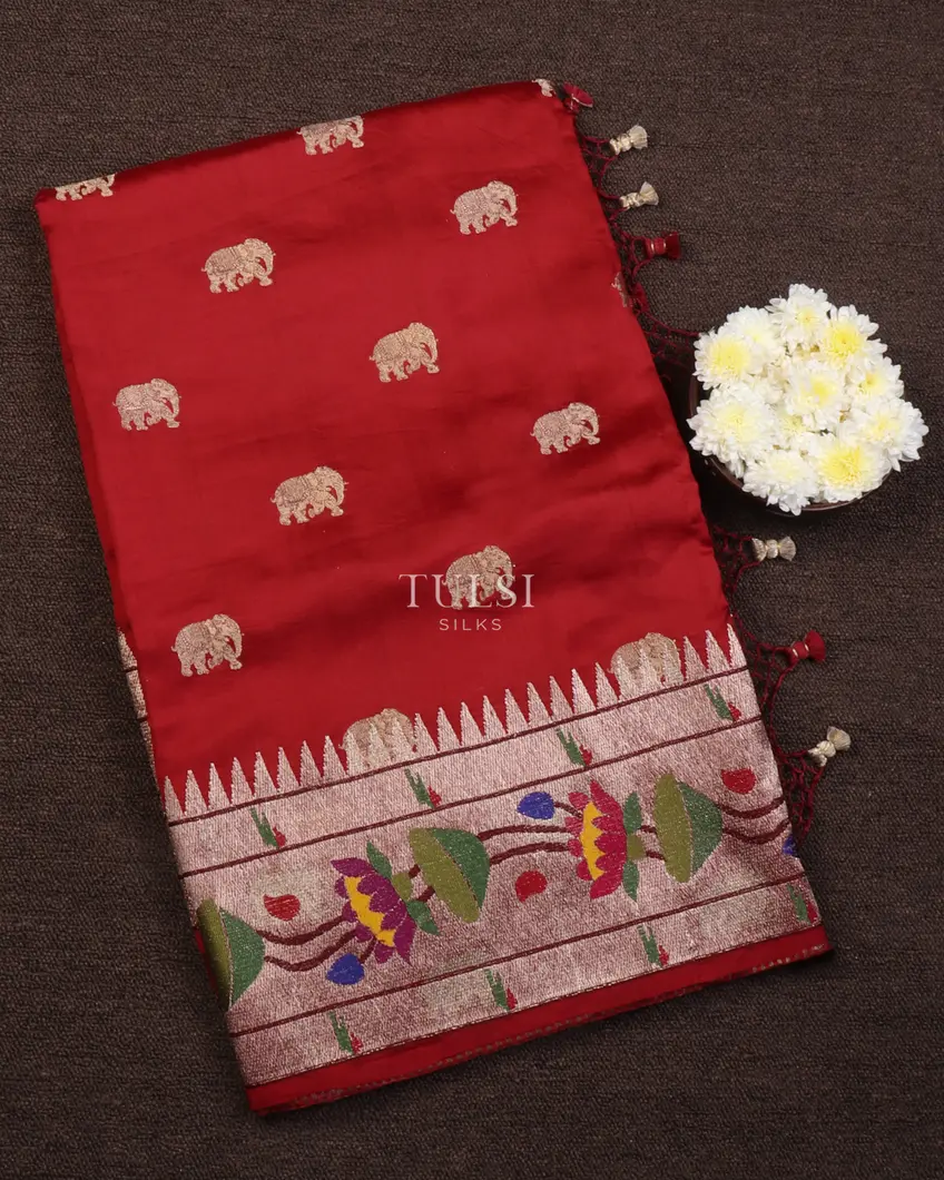 Red Banaras Silk Saree T652895-image