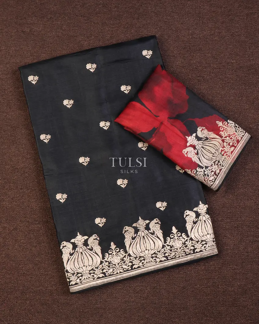 Black Tussar Embroidery Saree T652863-image