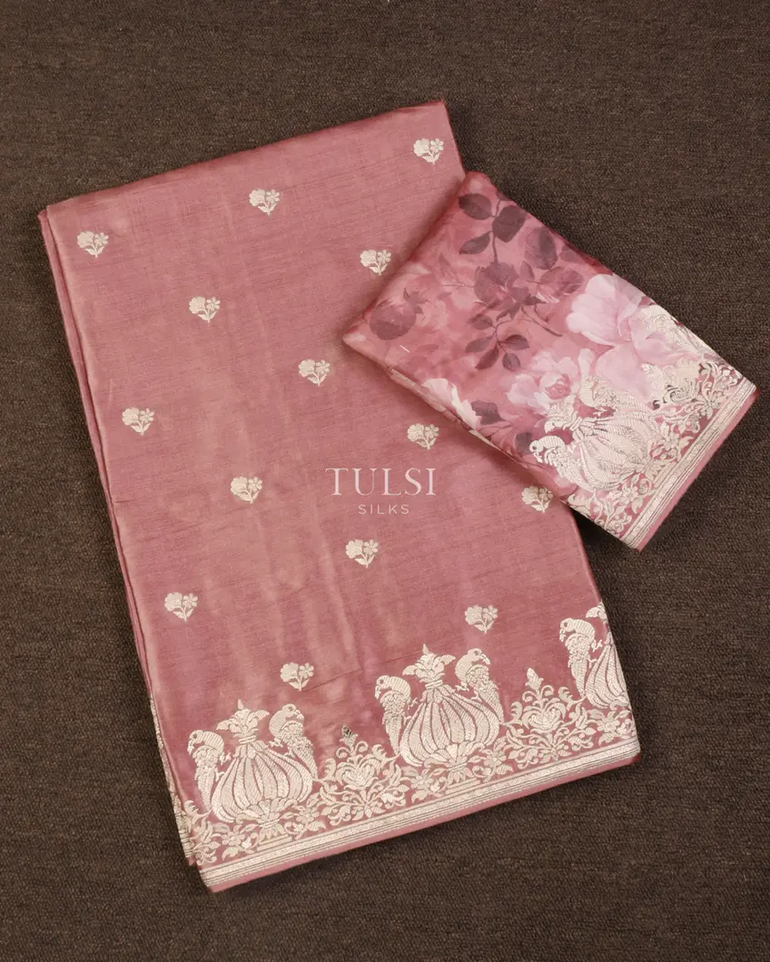 Pink Tussar Embroidery Saree T652859-image