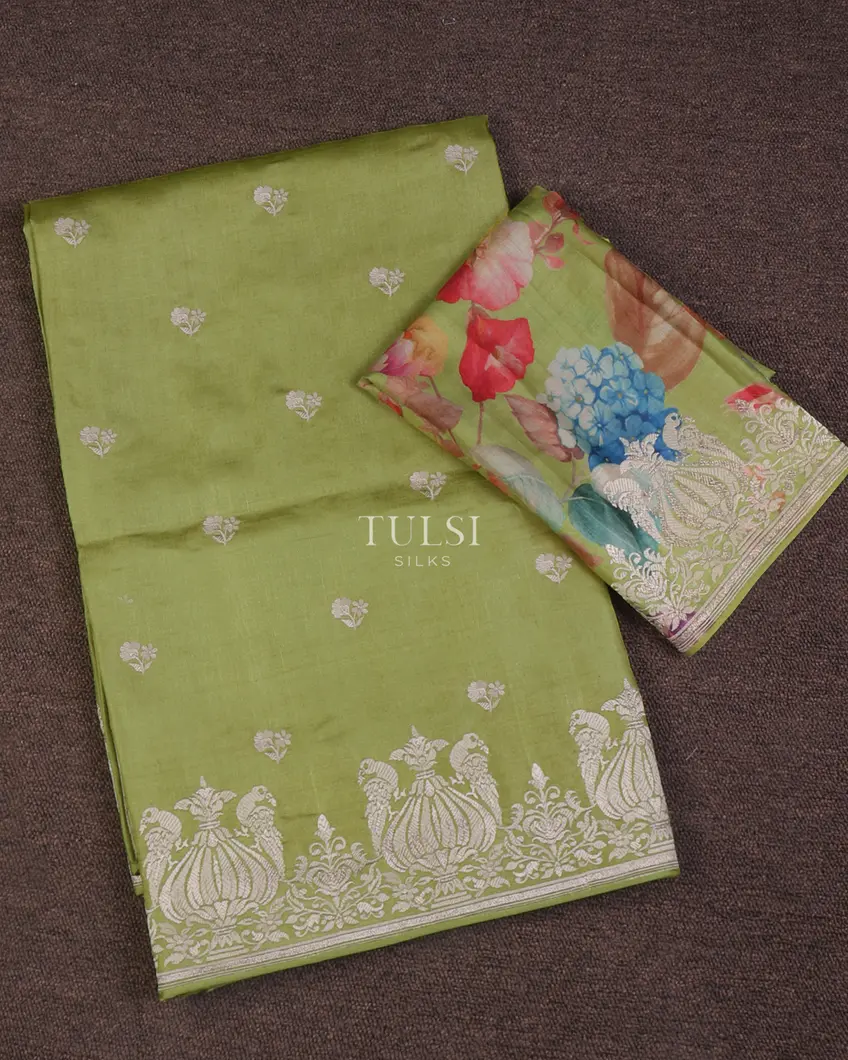 Green Tussar Embroidery Saree T652860-image