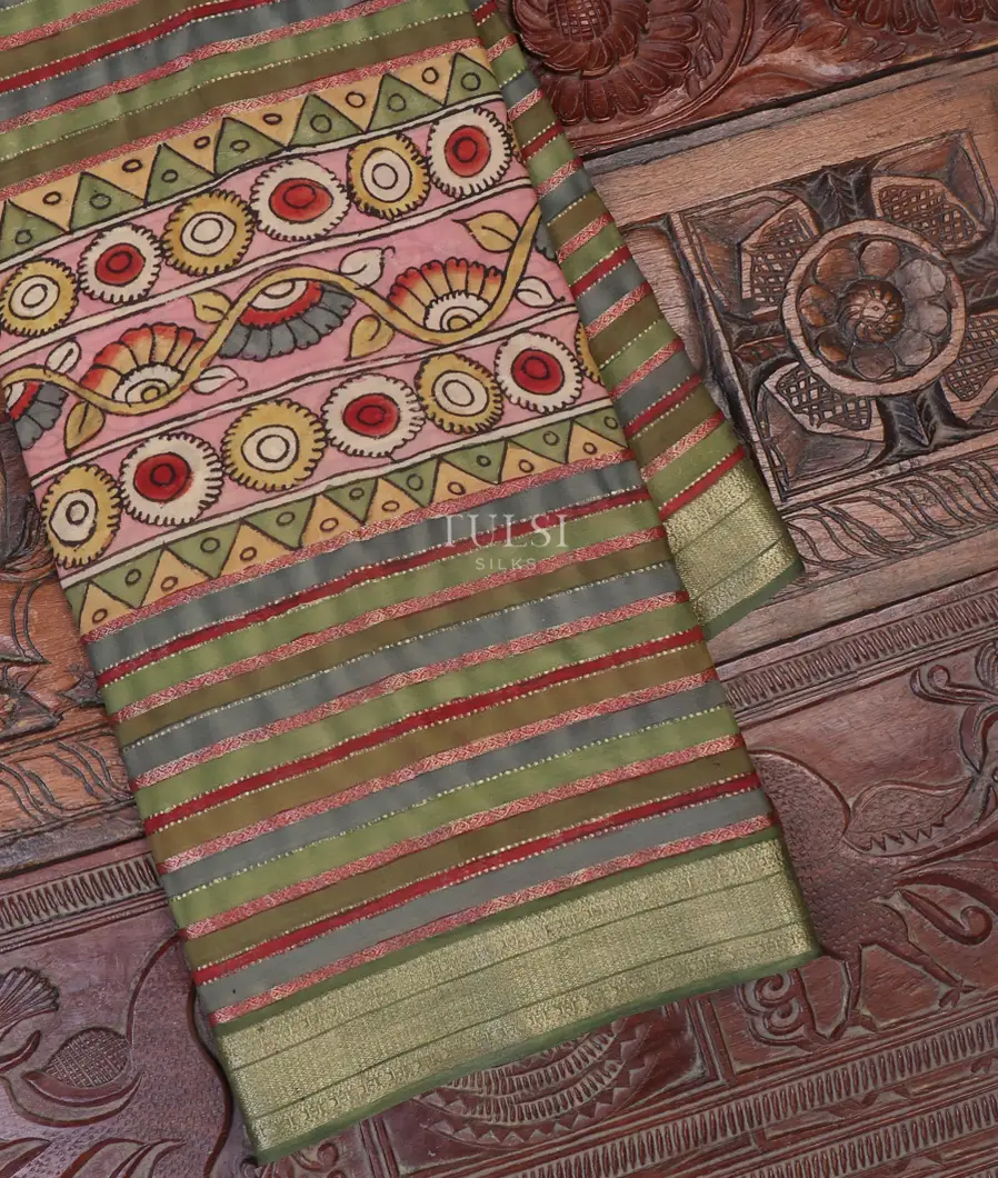 Multicolour Georgette Hand Painted Kalamkari Silk Saree T617341-image