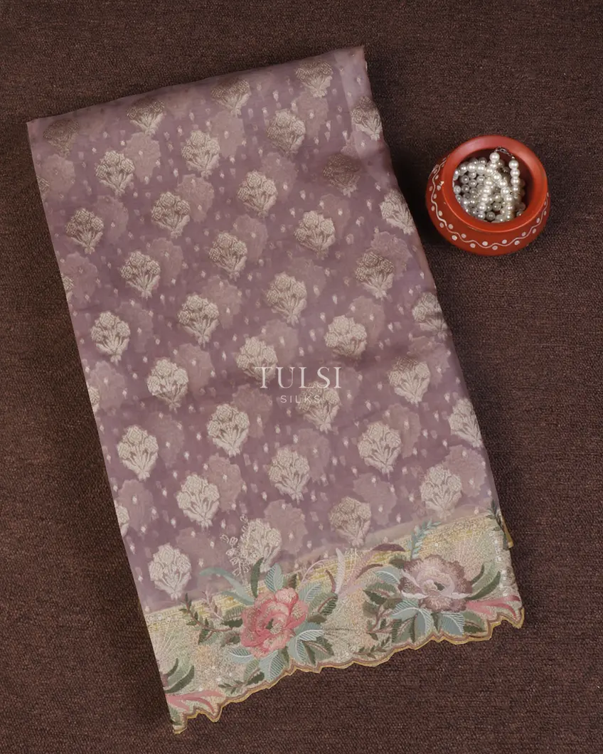 Lavender Kora Organza Embroidery Saree T652873-image
