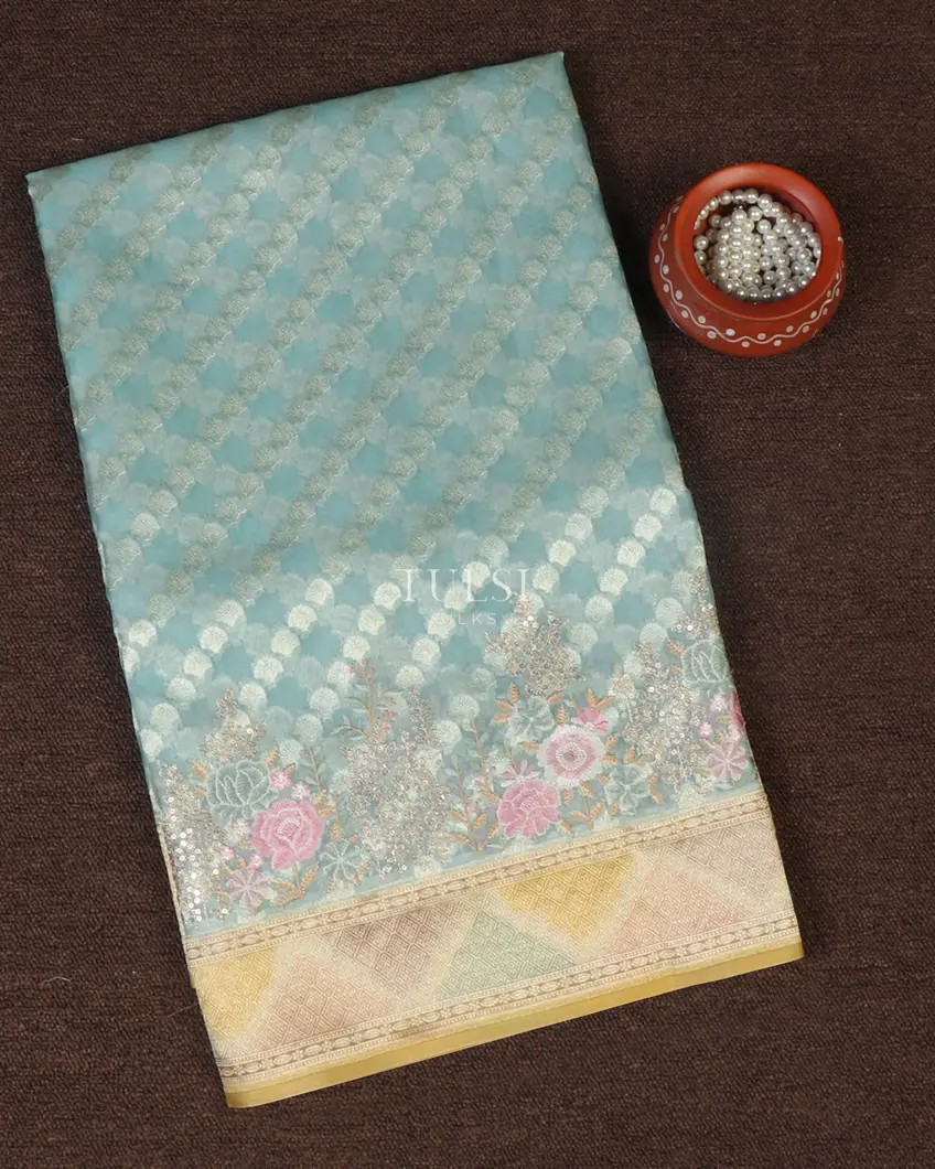Blue Kora Organza Embroidery Saree T652869-image