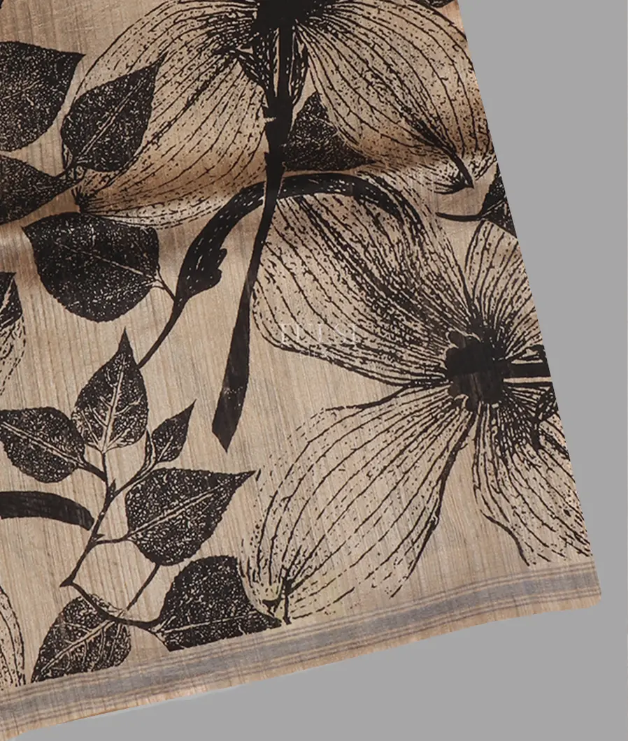 Beige Tussar Printed Saree T655011-image