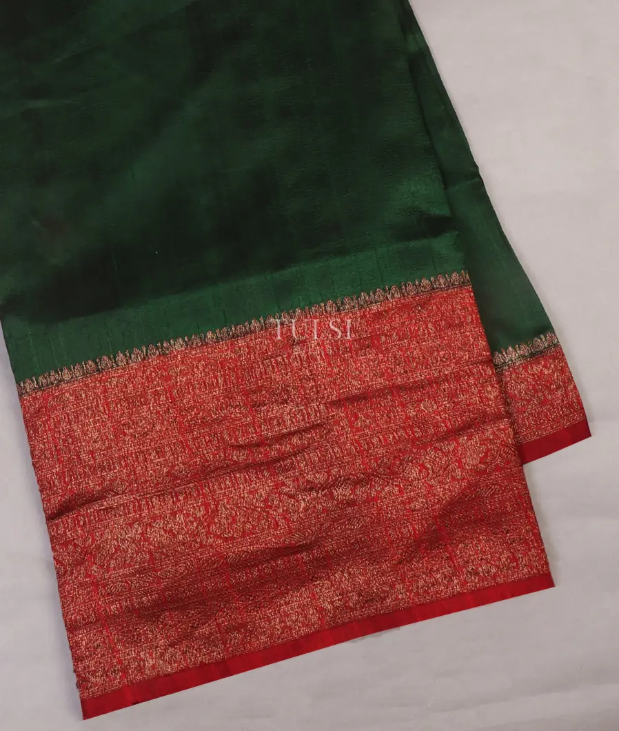 Bottle Green Banaras Tussar Saree T656412-image
