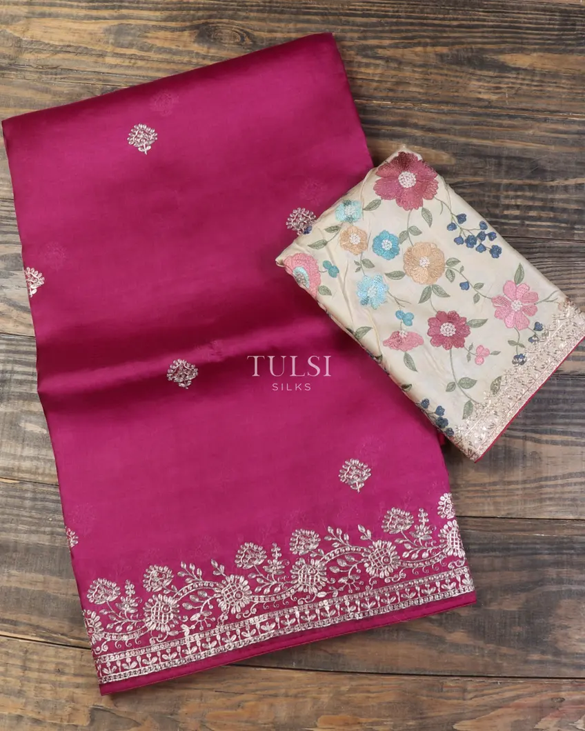 Magenta Kora Organza Embroidery Saree T635703-image