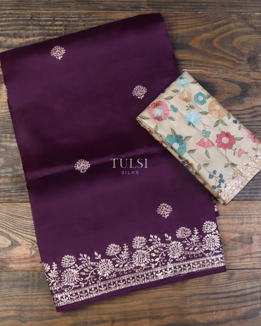 Purple Kora Organza Embroidery Saree T635696-image