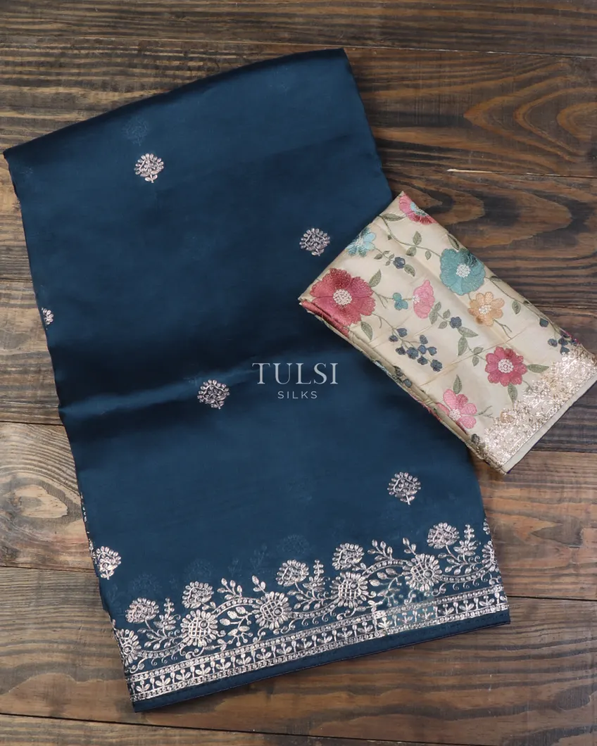 Blue Kora Organza Embroidery Saree T635701-image