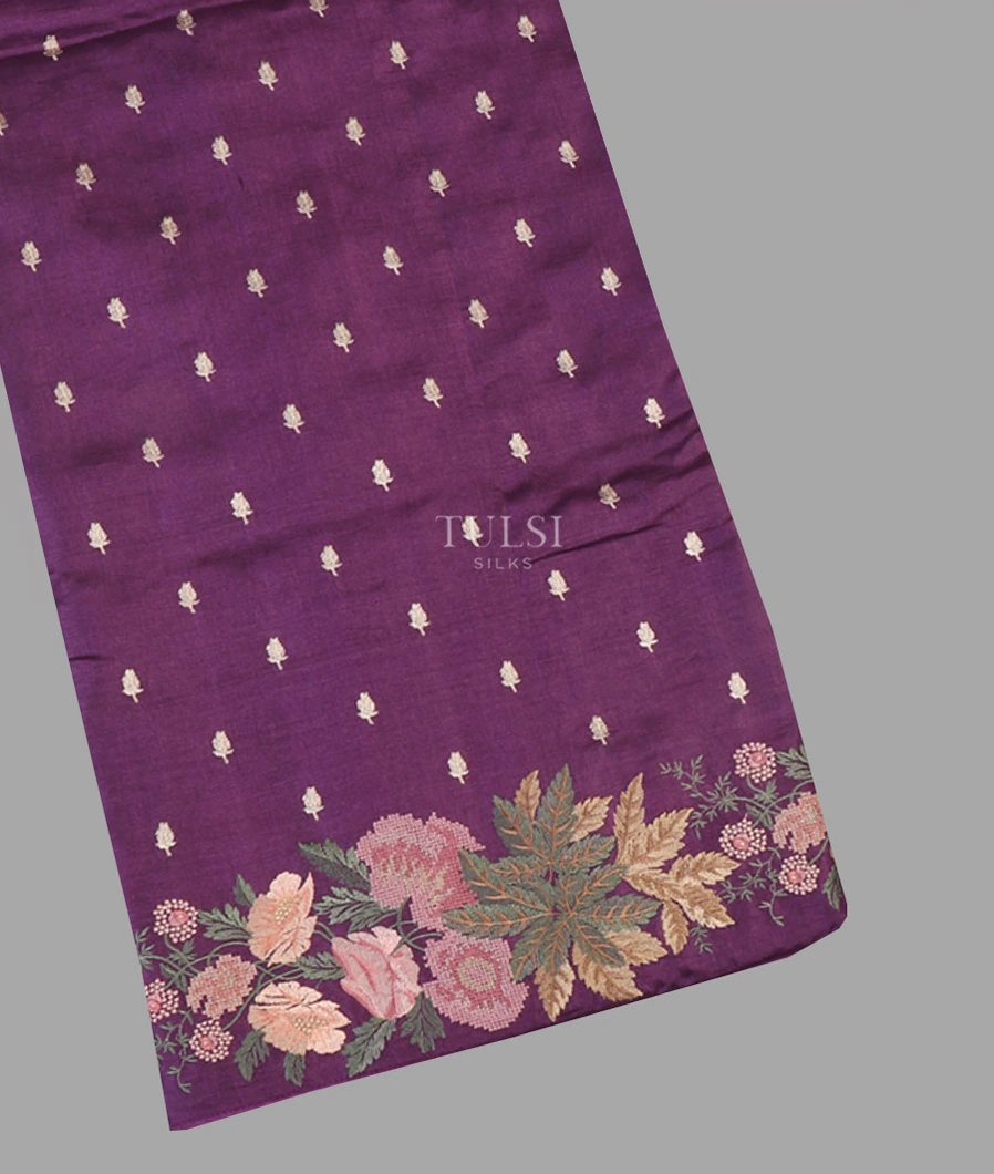 Purple Tussar Embroidery Saree T652882-image
