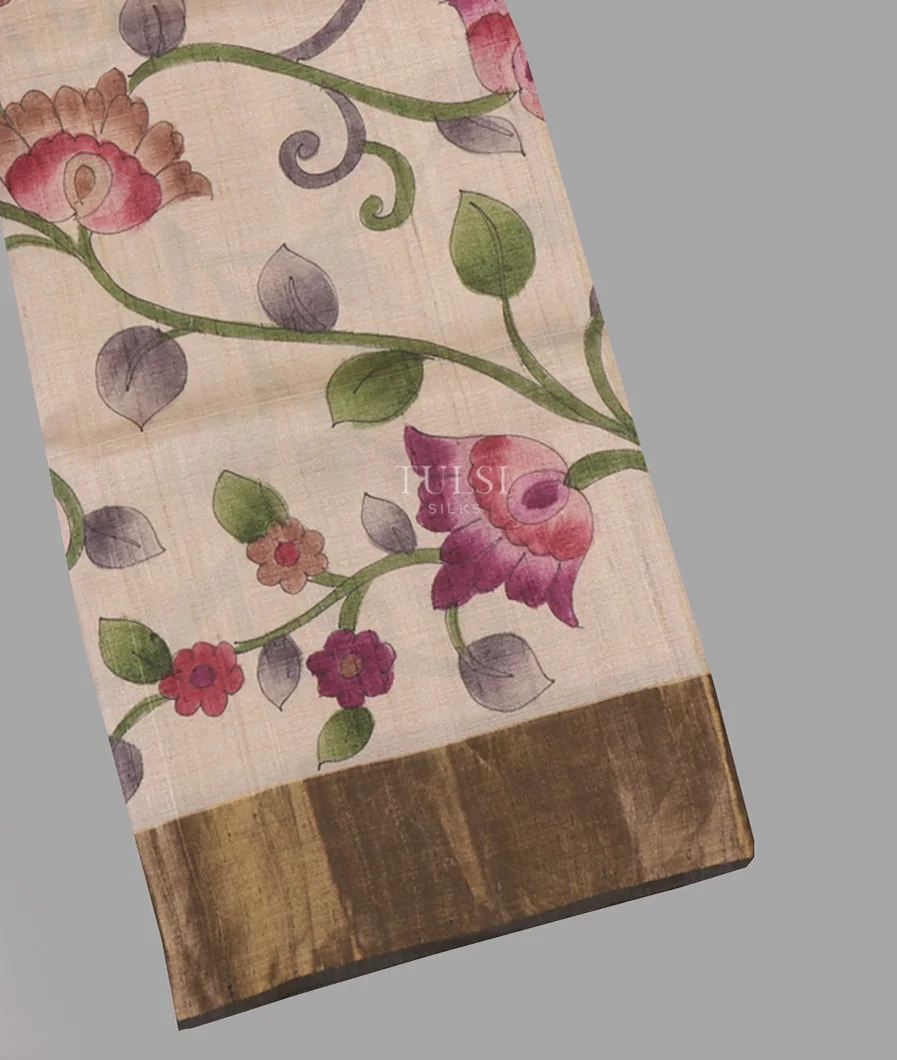 Beige Tussar Printed Saree T653576-image
