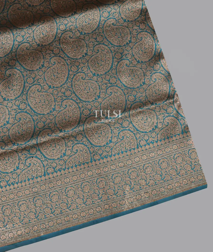 Peacock Blue Banaras Silk Saree T656354-image