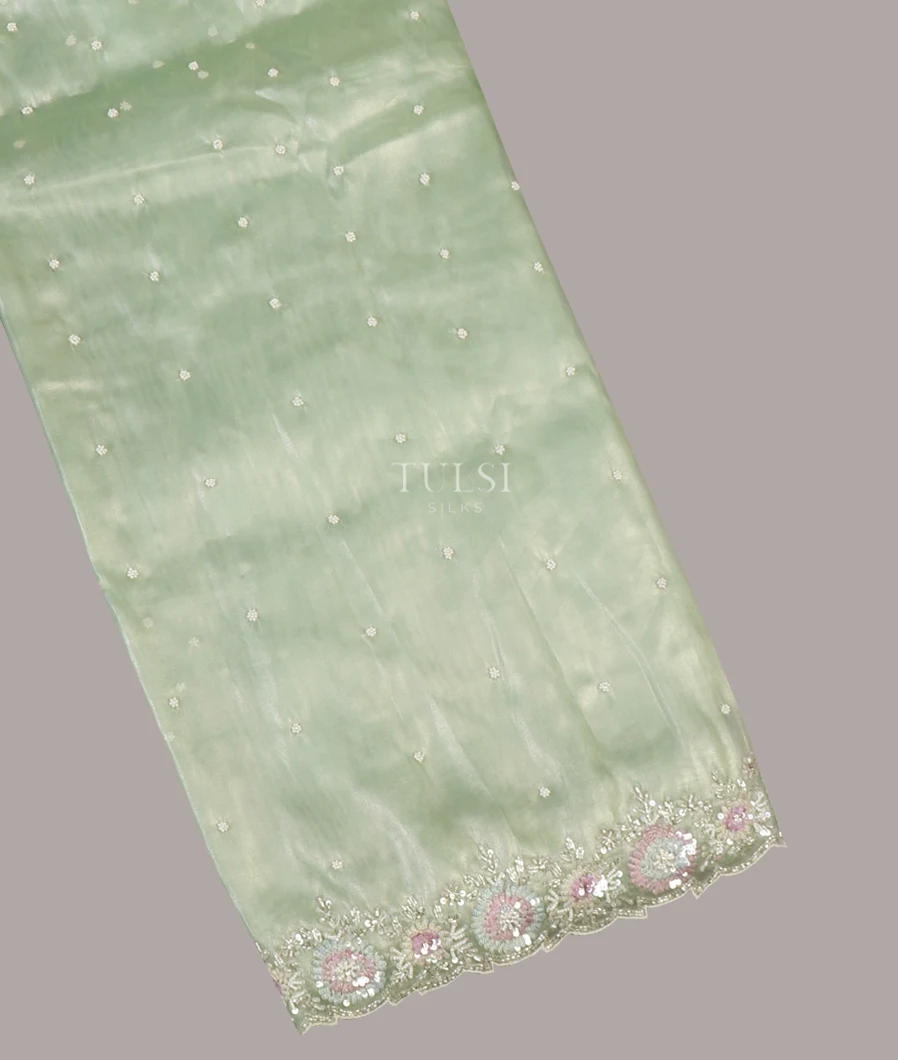 Light Green Kora Tissue Organza Embroidery Saree T657311-image