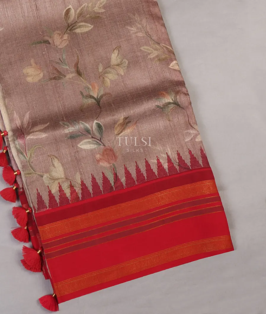Dusty Pink Tussar Printed Saree T639172-image