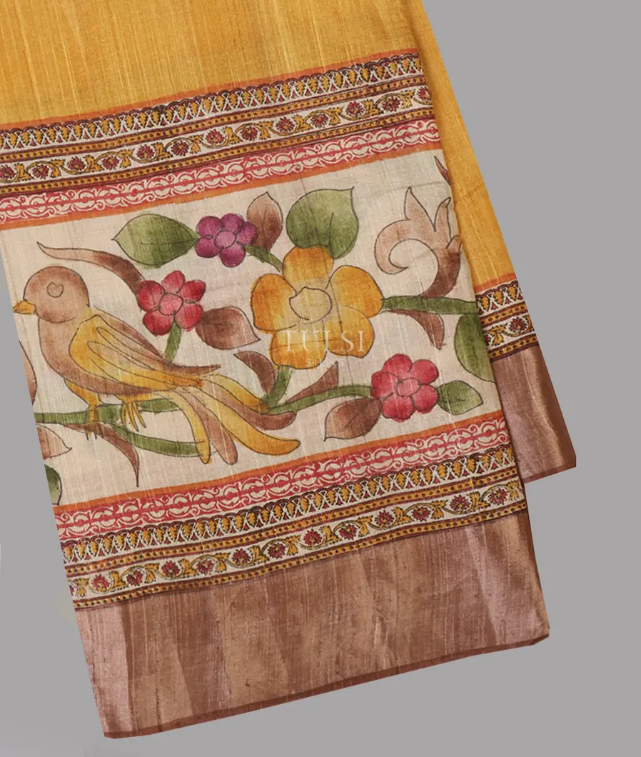 Yellow Tussar Printed Saree T653571-image