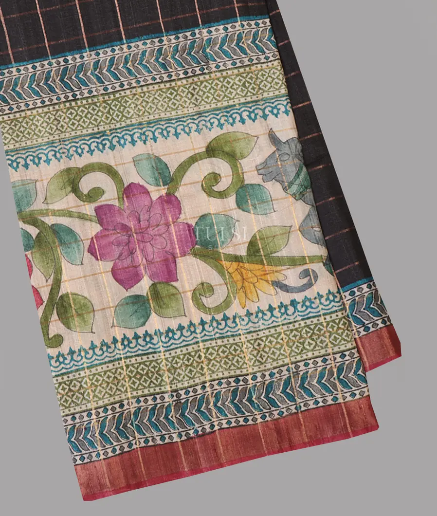 Black Tussar Printed Saree T654530-image