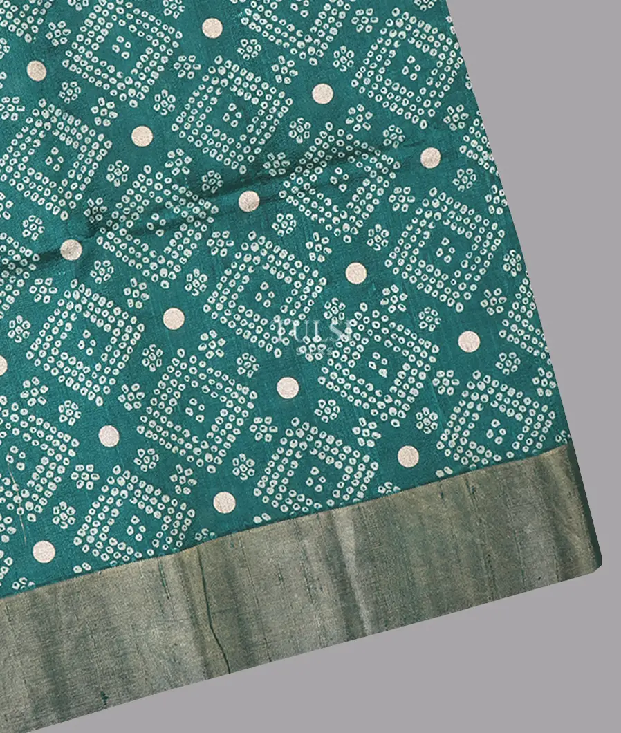 Teal Blue Printed Raw Silk Saree T658375-image