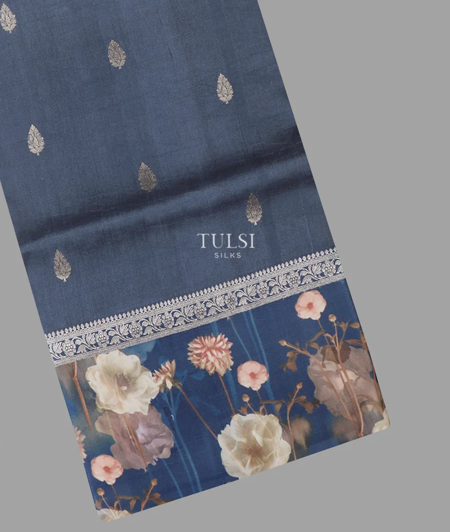 Bluish Grey Banaras Kathan Silk Saree T655381-image