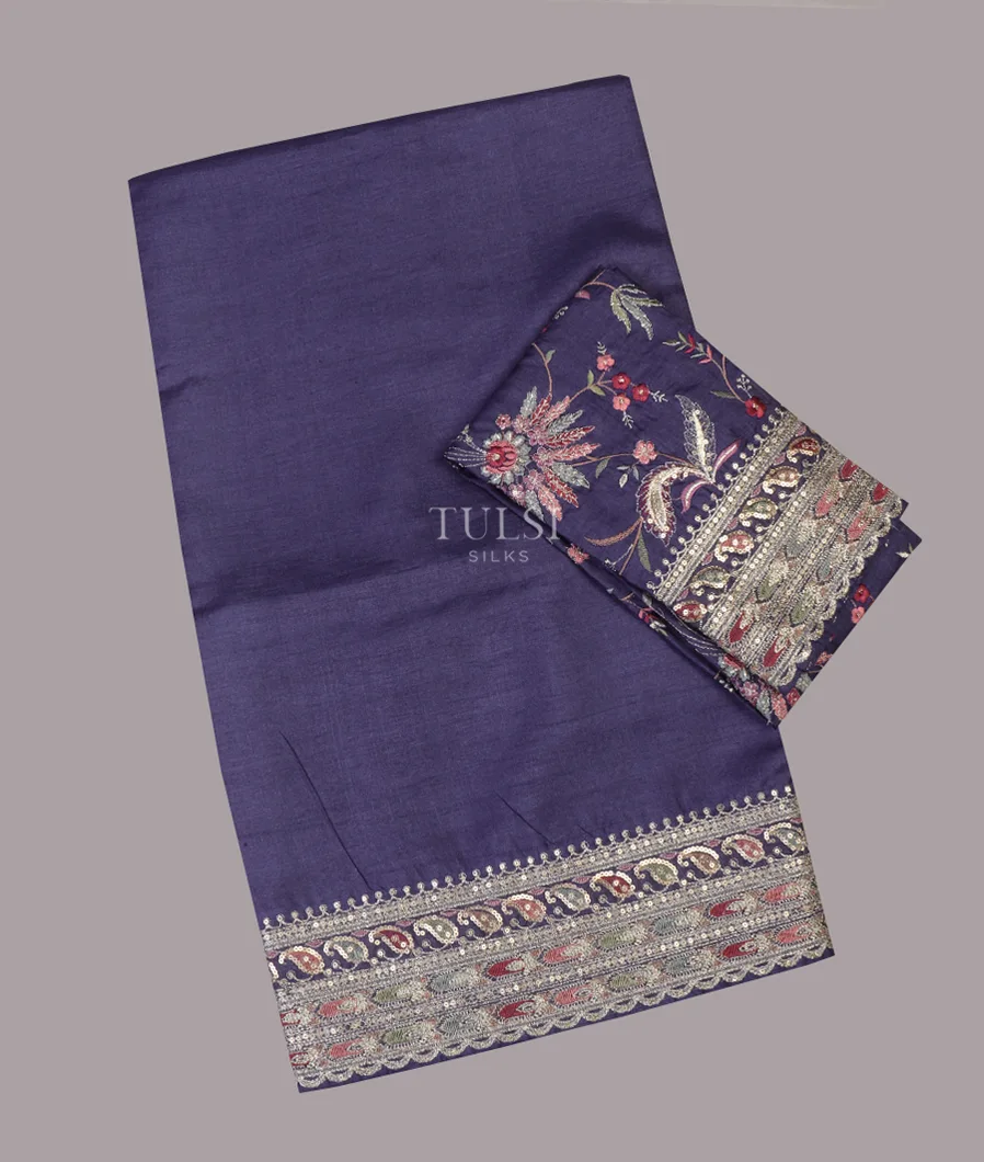 Blue Tussar Embroidery Saree T572056-1-image