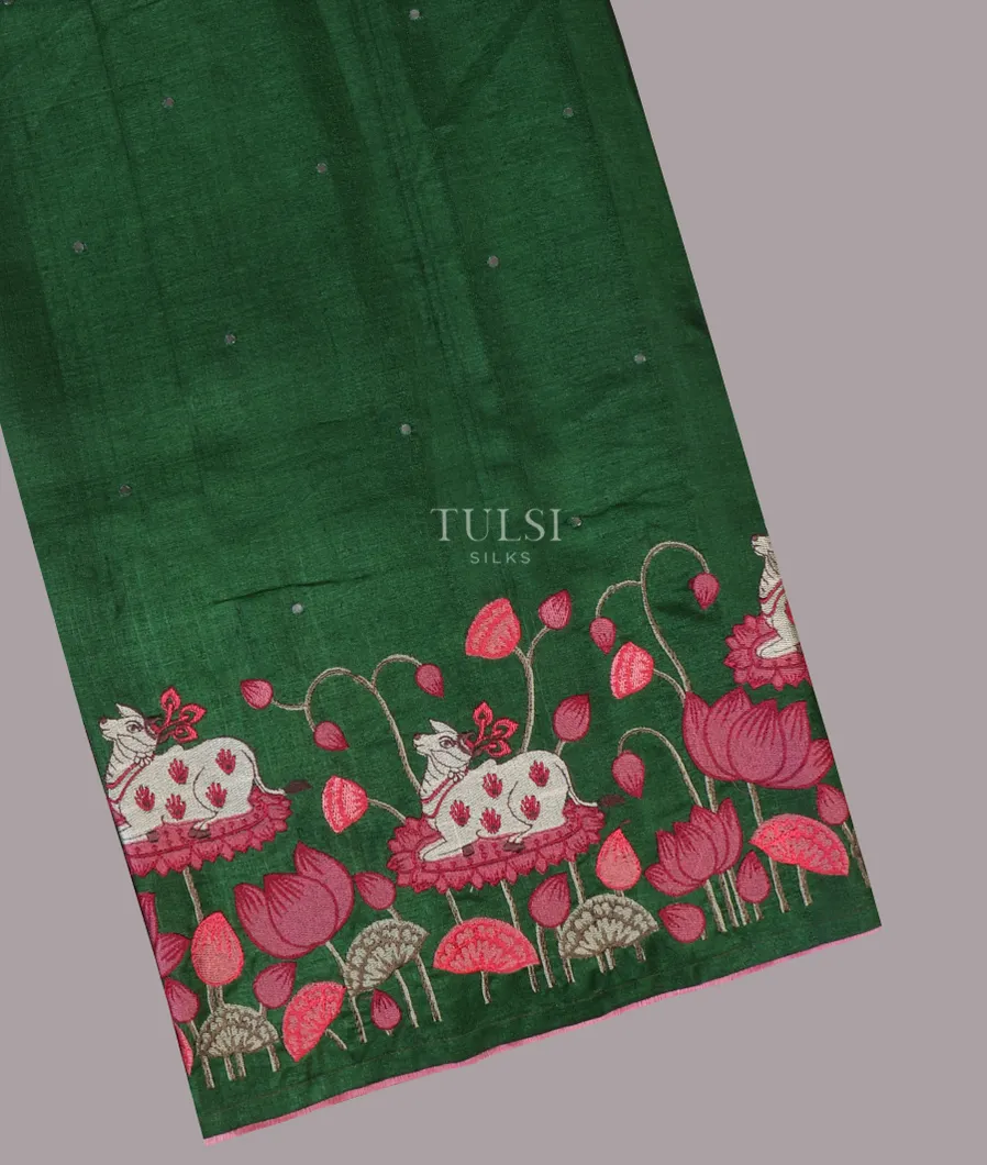 Green Tussar Embroidery Saree T655083-image