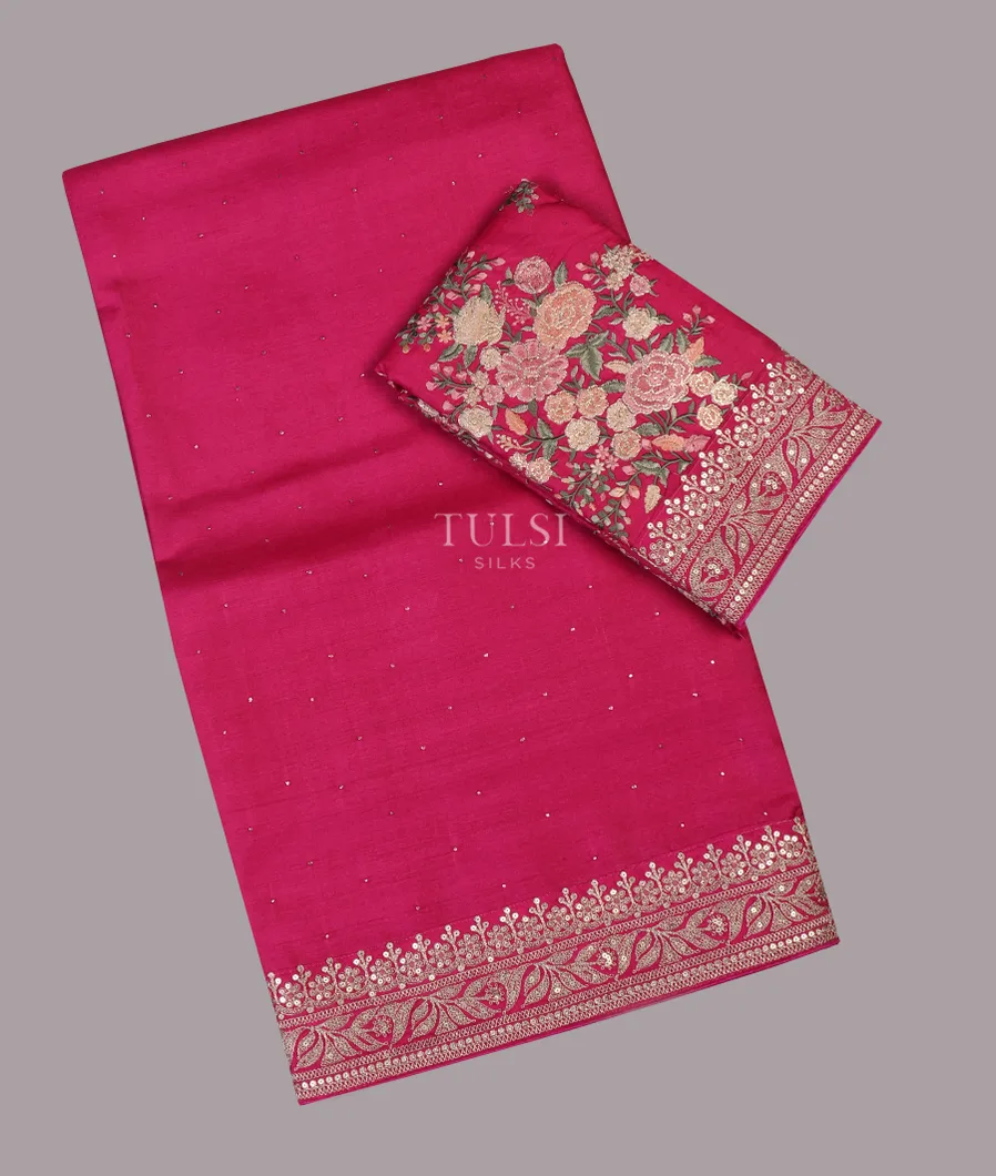 Pink Tussar Embroidery Saree T655350-image