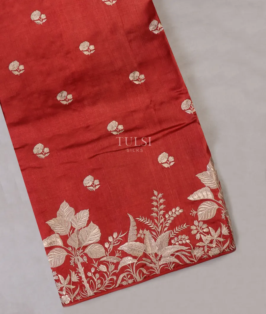 Red Tussar Embroidery Saree T652866-image