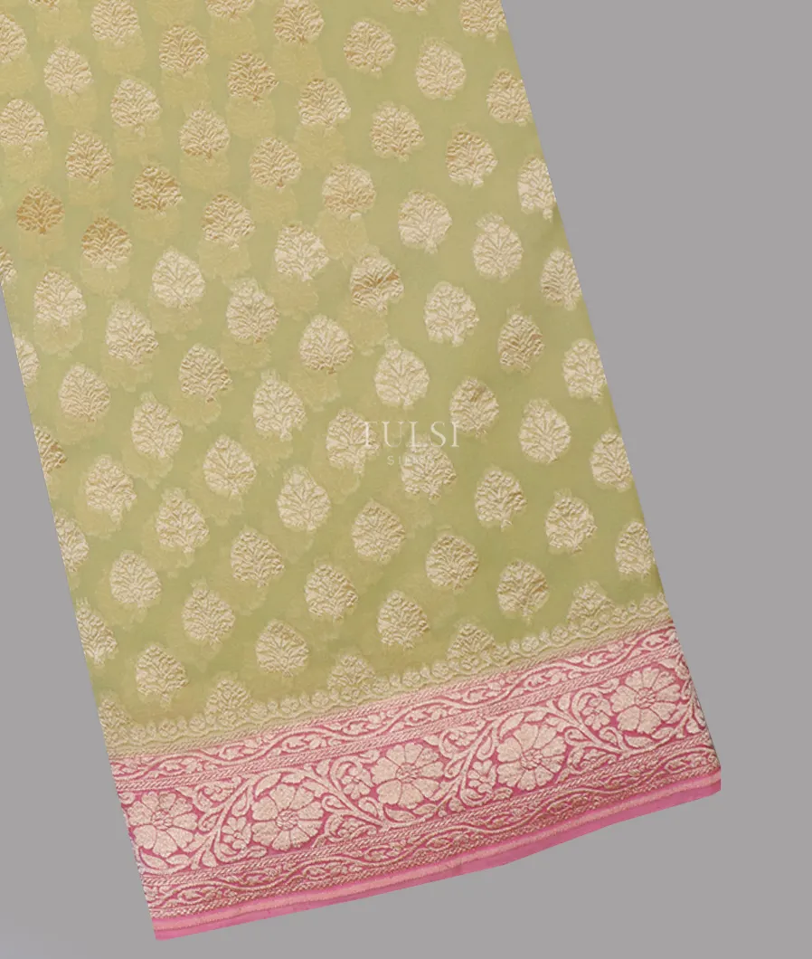 Greenish Beige Banaras Georgette Silk Saree T654199-image