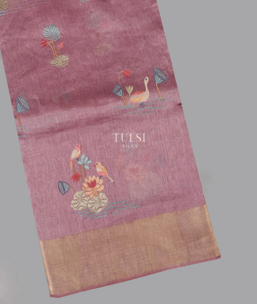 Lavender Linen Embroidery Saree T655200-image