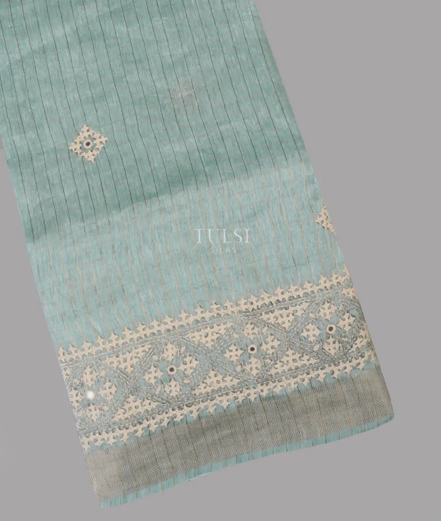 Blue Linen Embroidery Saree T652135-image