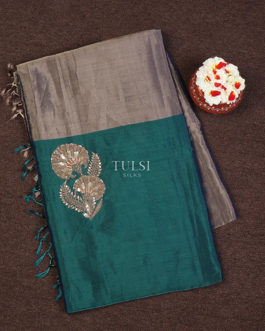 Blue Tissue Tussar Embroidery Saree T658033-image