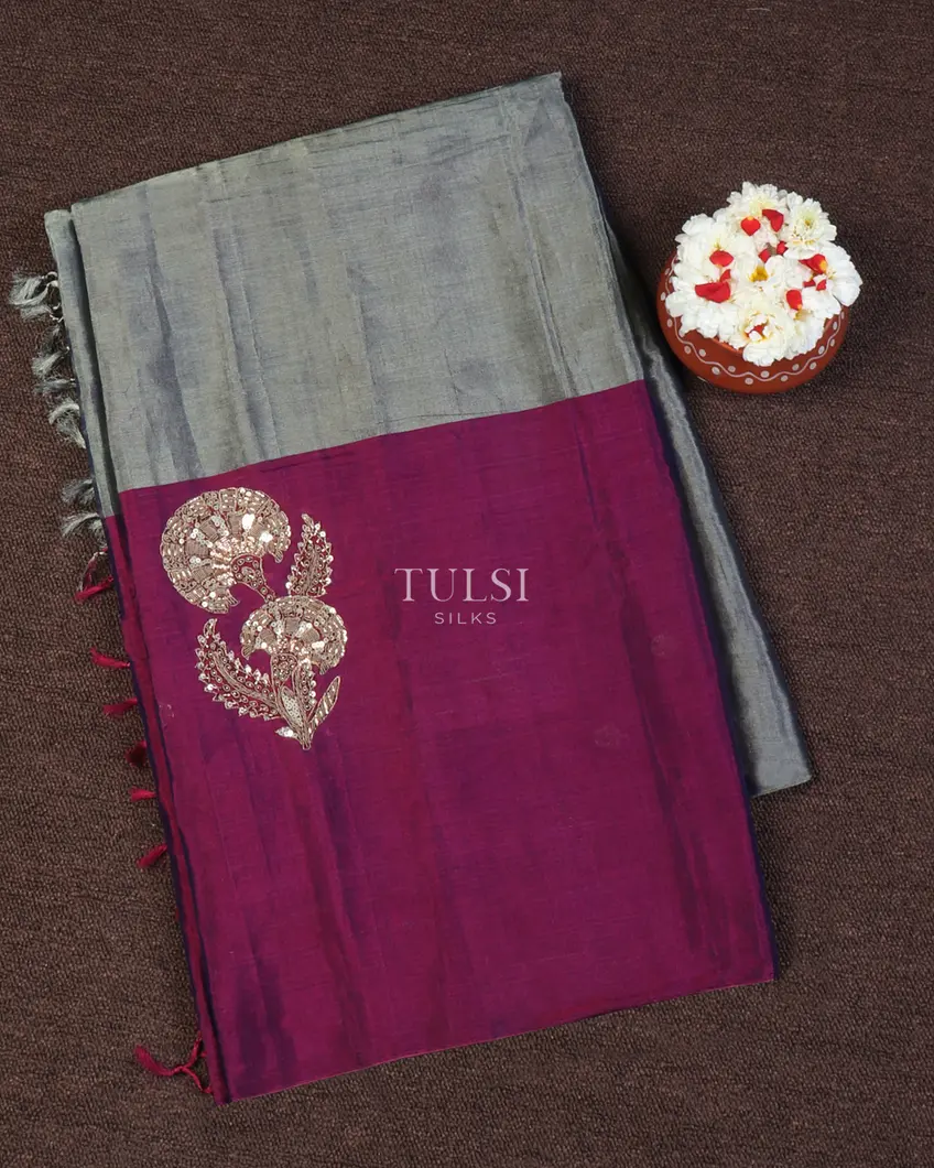 Blue Tissue Tussar Embroidery Saree T658032-image