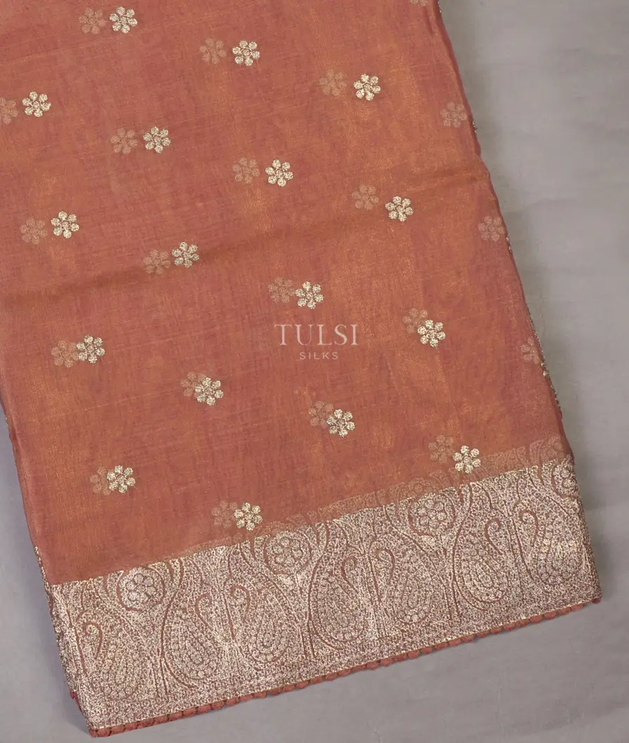 Salmon Pink Tissue Organza Embroidery Saree T658146-image