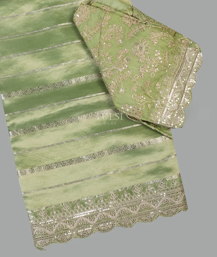 Green Kora Tissue Organza Embroidery Saree T655186-image
