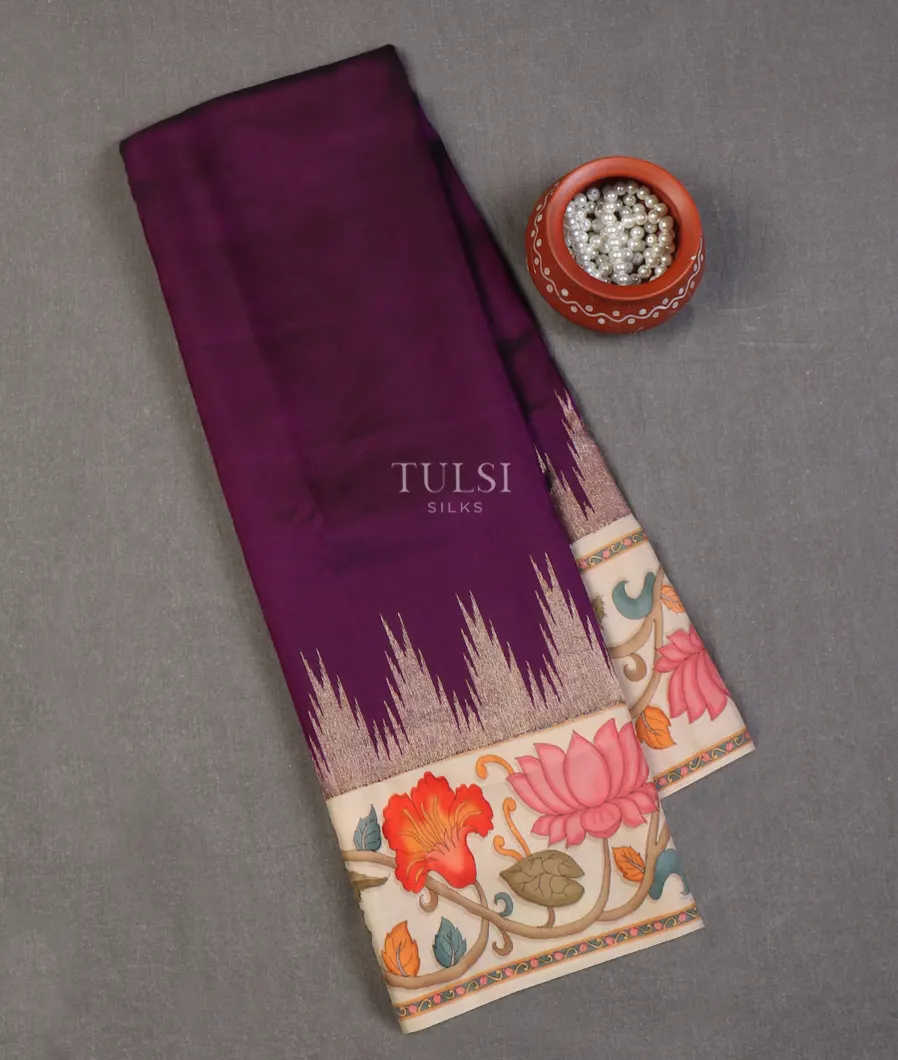 Purple Printed Kanjivaram Silk Saree T655033-image
