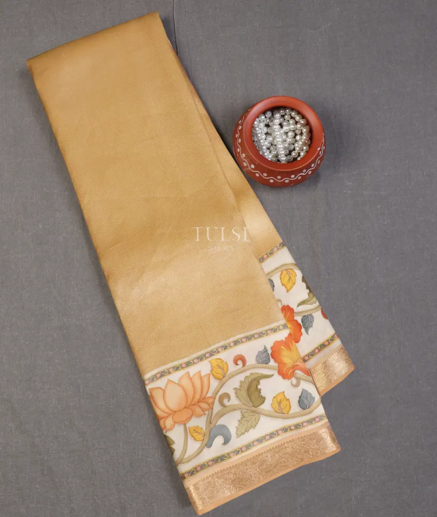Beige Printed Kanjivaram Silk Saree T657394-image
