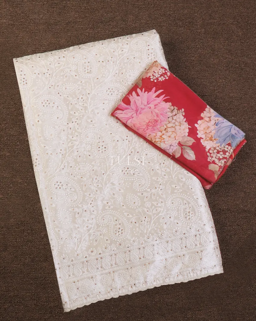 Off - White Tussar Embroidery Saree T658834-image