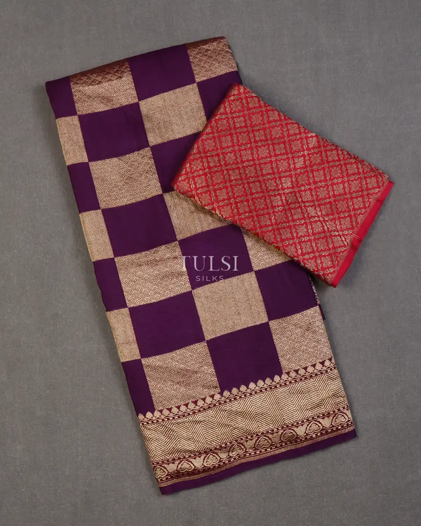 Purple Banaras Tussar Georgette Saree T658484-image