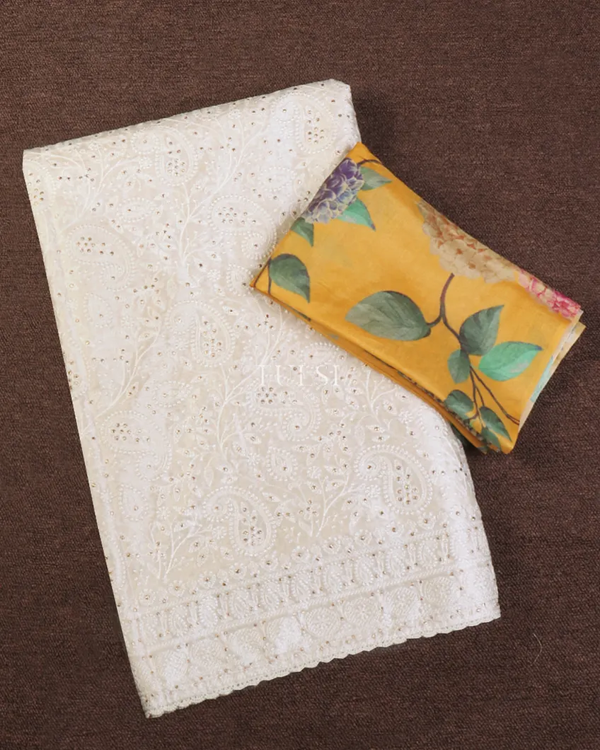 Off - White Tussar Embroidery Saree T658833-image