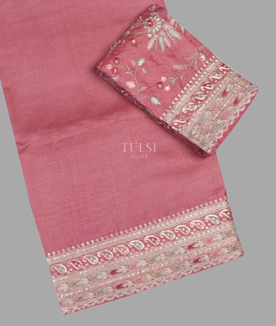 Pink Tussar Embroidery Saree T572046-image