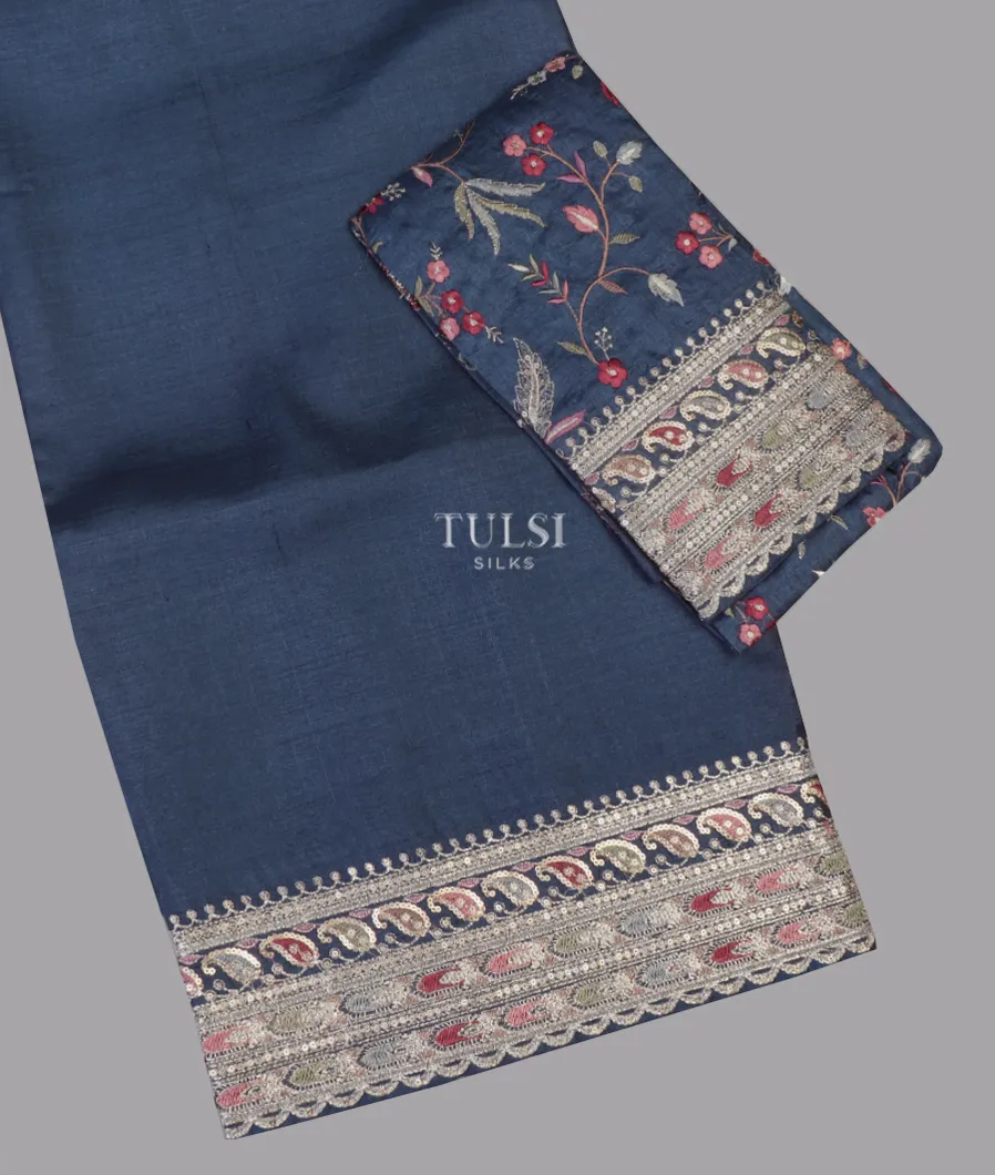 Blue Tussar Embroidery Saree T572055-image
