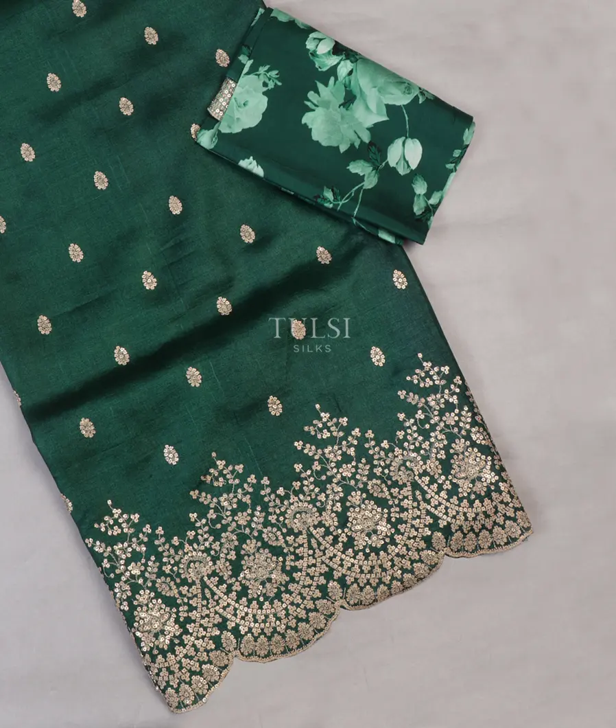 Peacock Green Tussar Embroidery Saree  T432602-image