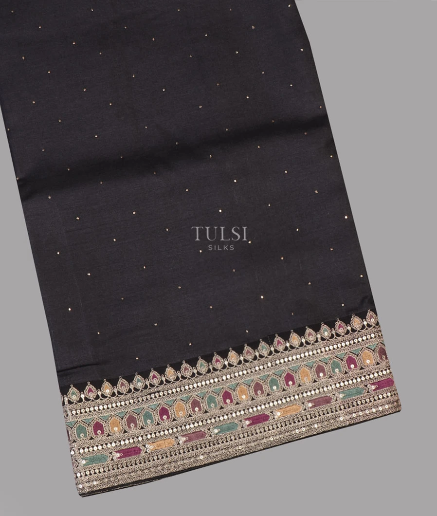 Black Tussar Embroidery Saree T655346-image