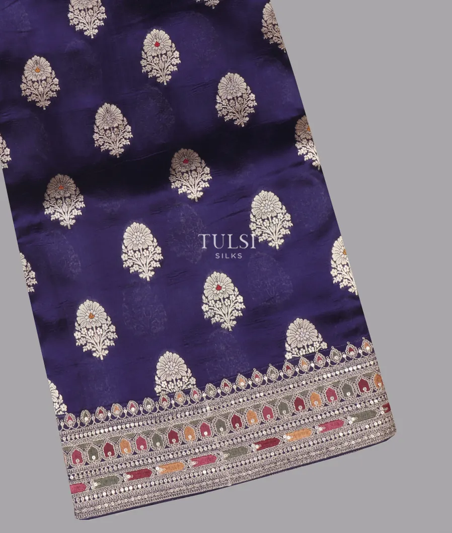 Blue Banaras Kathan Silk Saree T658135-image