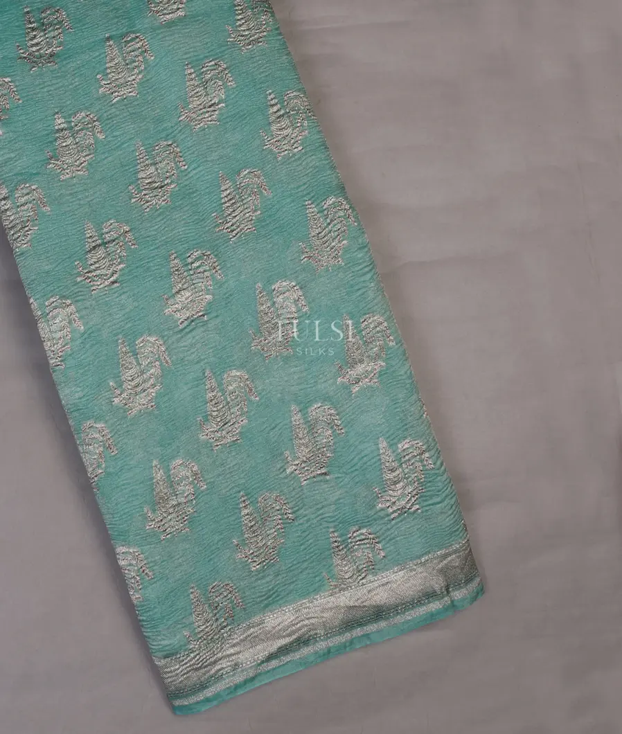 Blue Banaras Tissue Crushed Organza Saree T658233-image