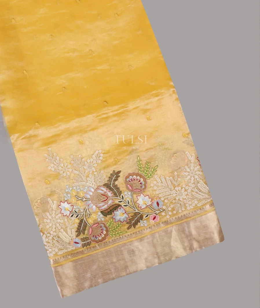 Yellow Kora Tissue Organza Embroidery Saree T658149-image