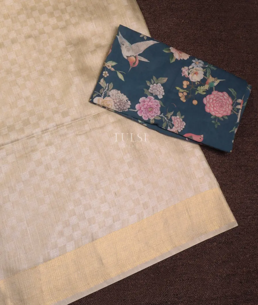 Off-White Woven Tussar Saree T659172-image