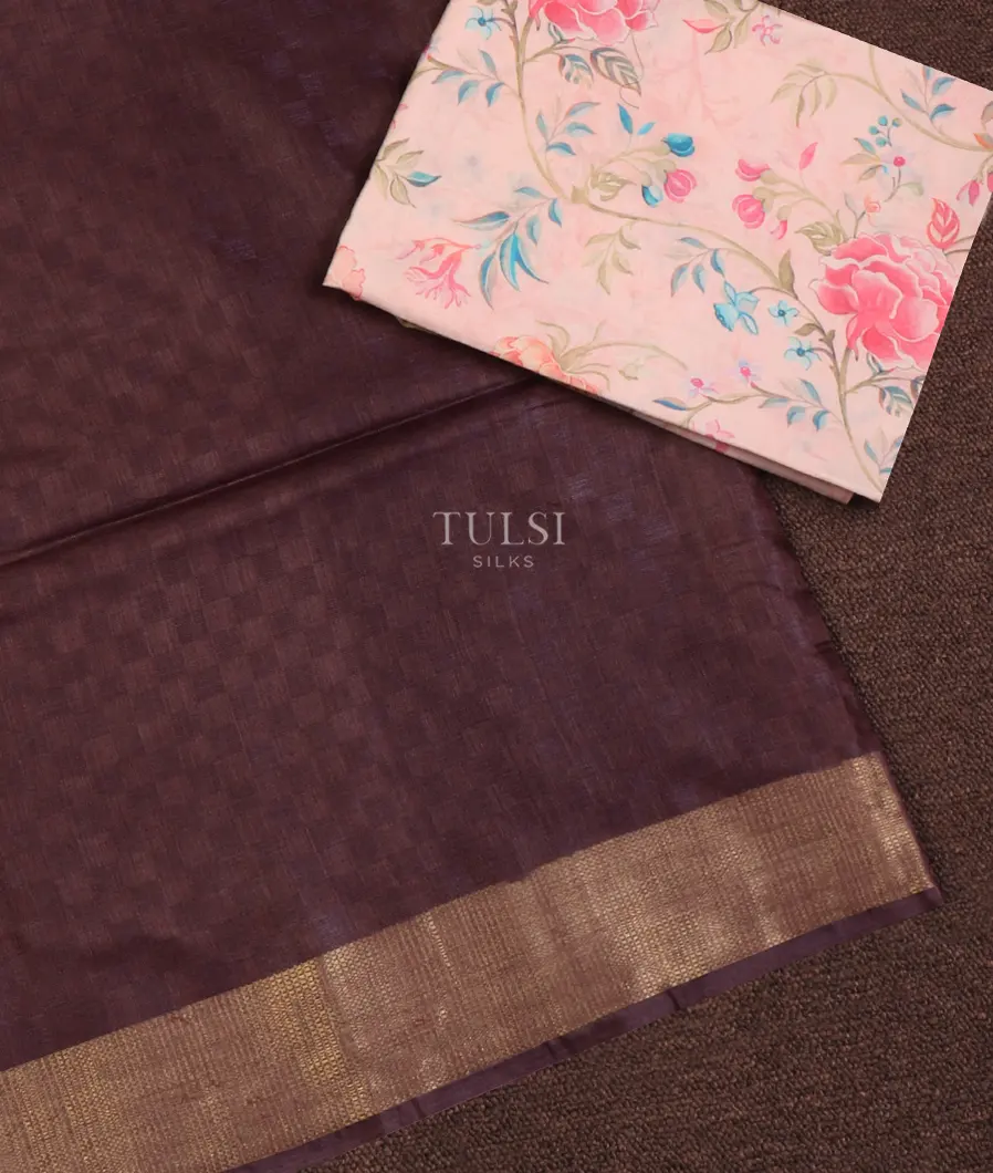 Purplish Brown Woven Tussar Saree T659175-image