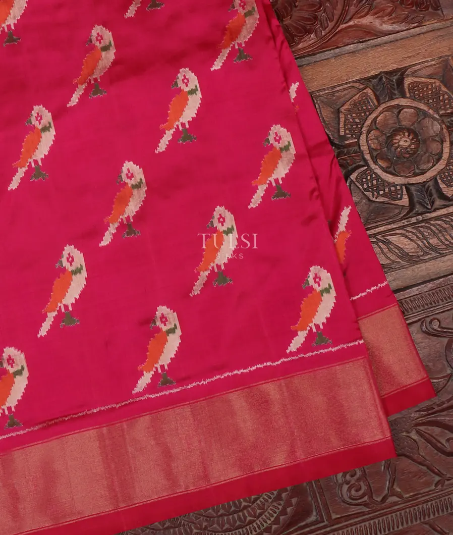 Magenta Ikat Silk Saree T658618-image