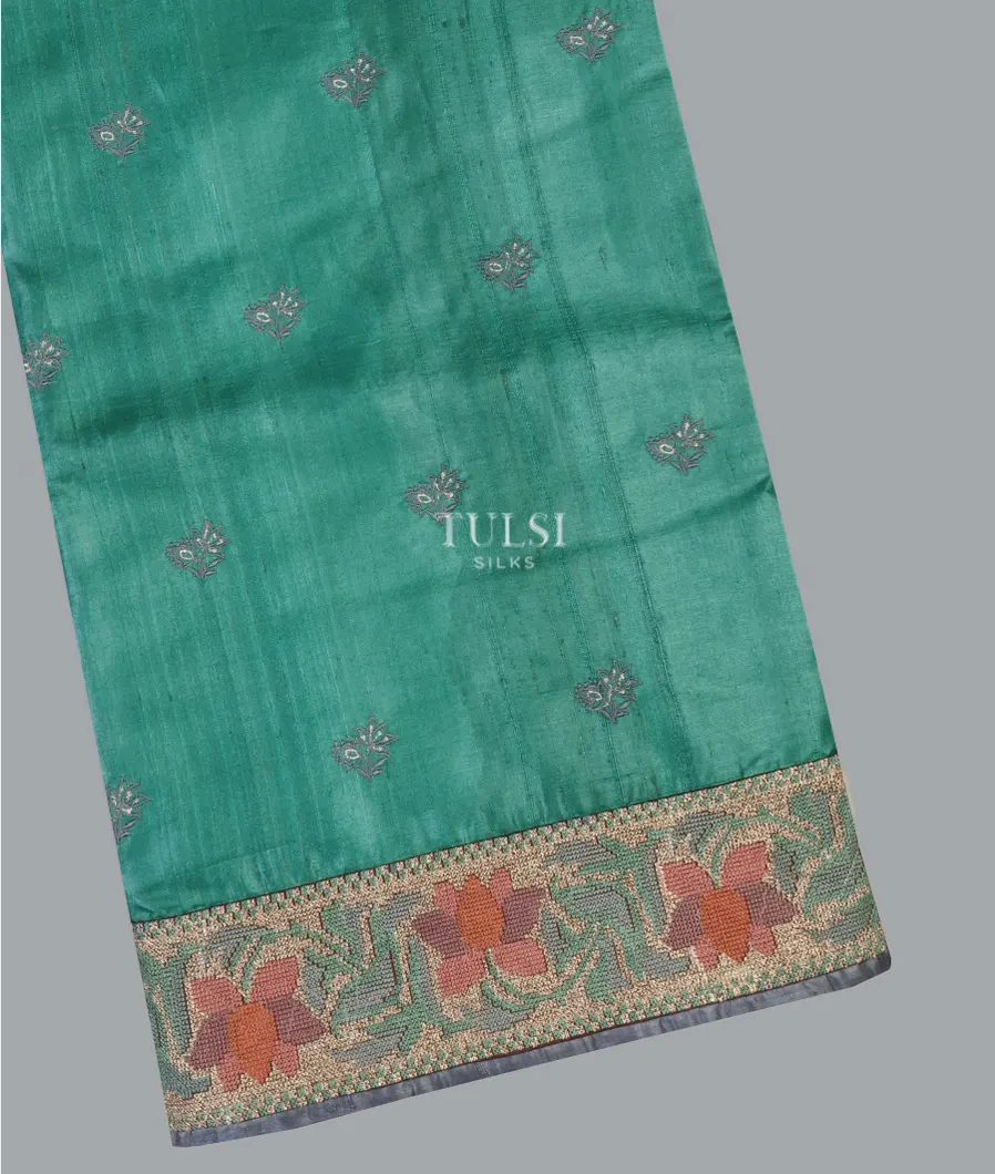 Greenish Blue Tussar Embroidery Saree T571516-image