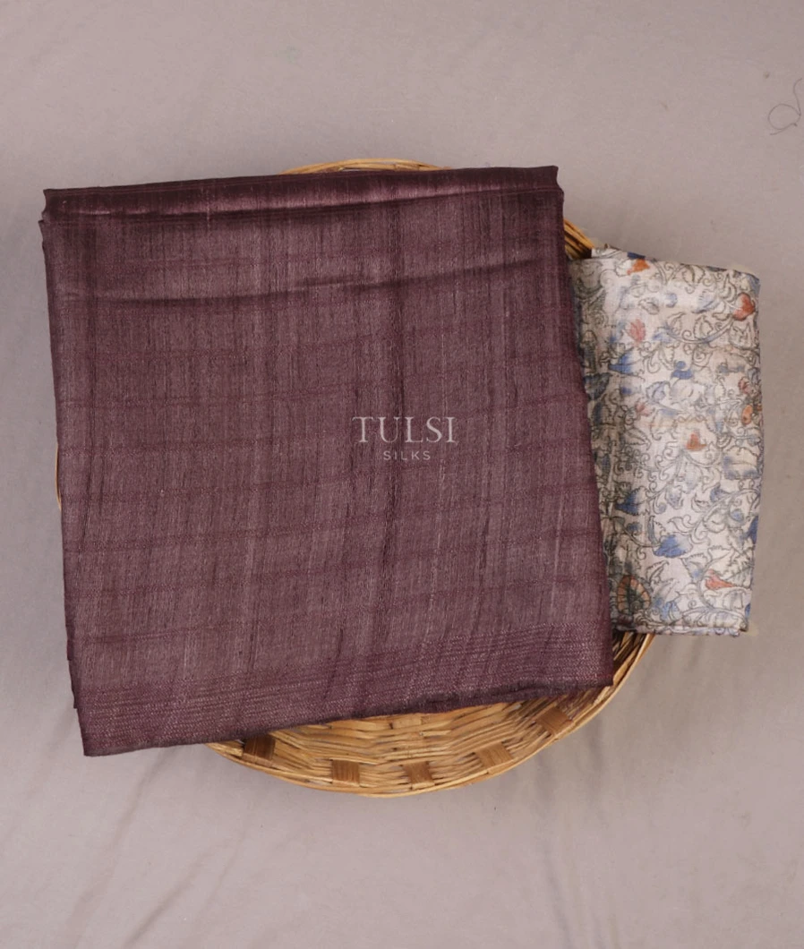 Purplish Brown Woven Tussar Saree T659197-image