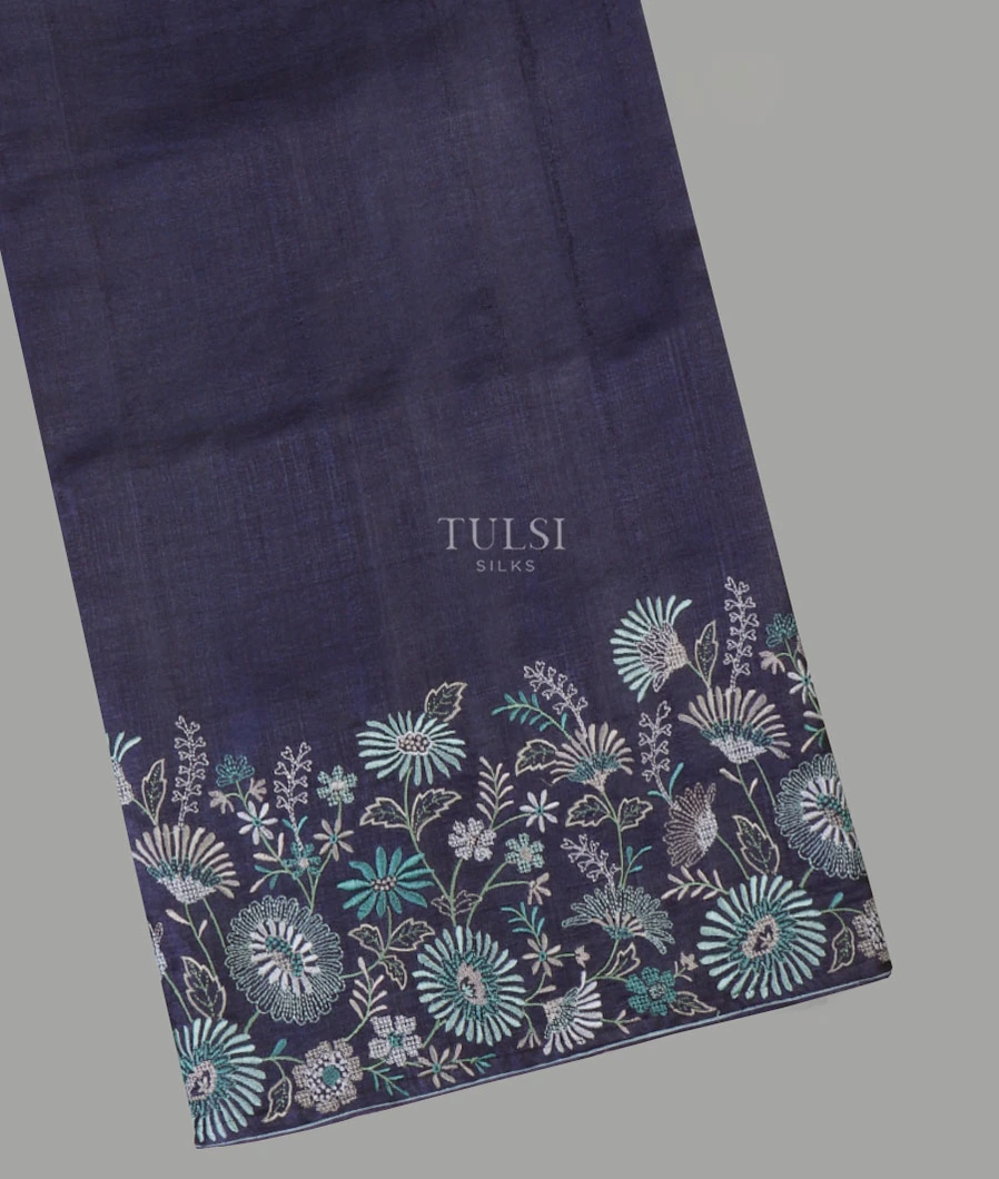 Blue Tussar Embroidery Saree T654749-image
